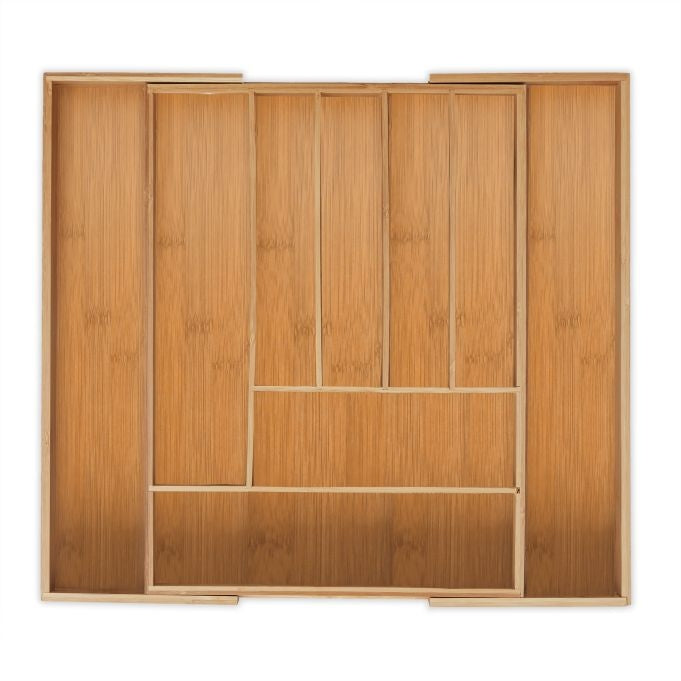 Extendable bamboo cutlery tray