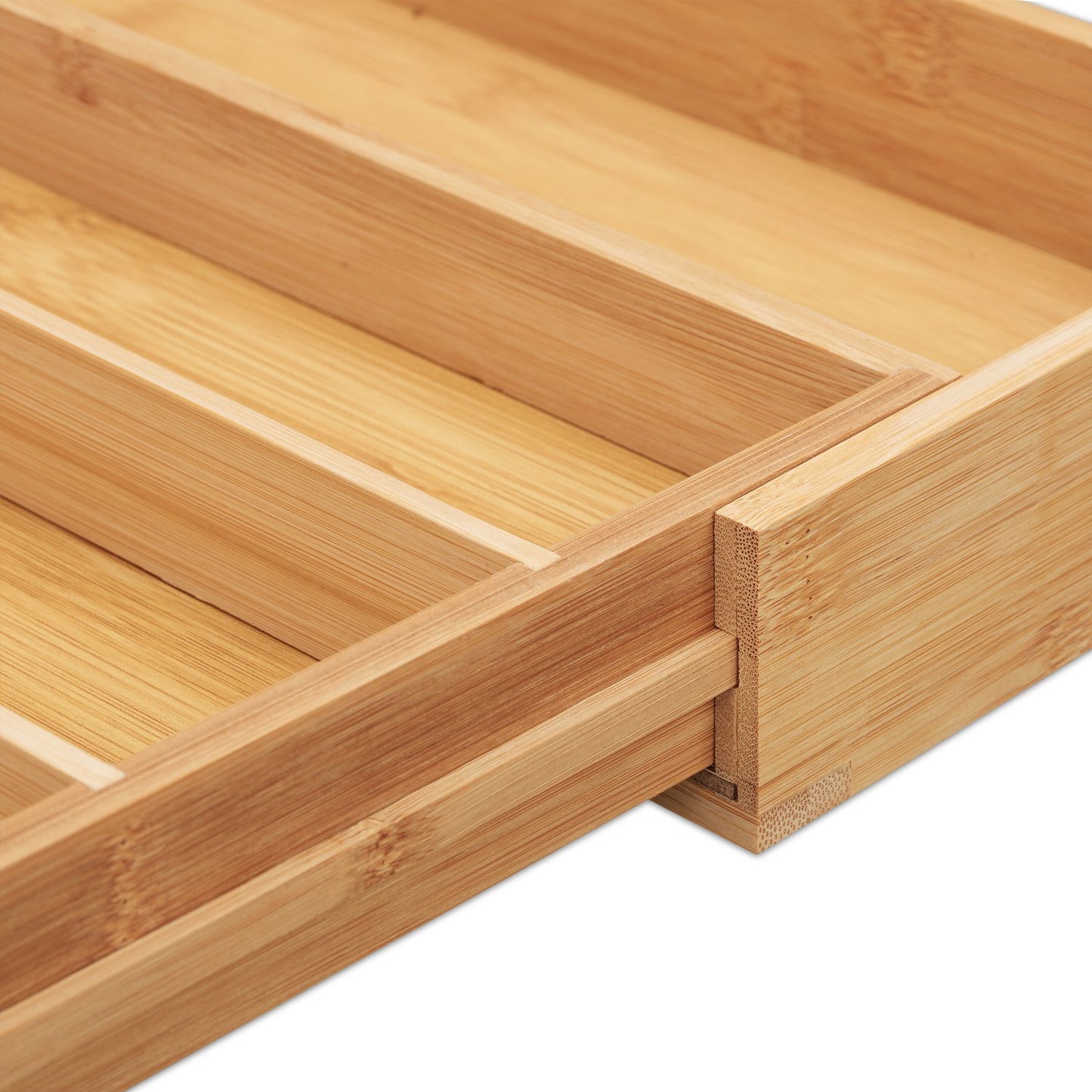 Extendable bamboo cutlery tray