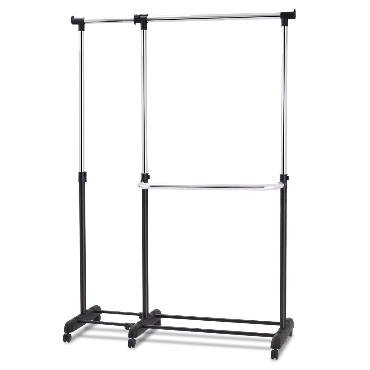 Extendable clothes rack, height-adjustable clothes rack, clothes rail with 2 shelves, black