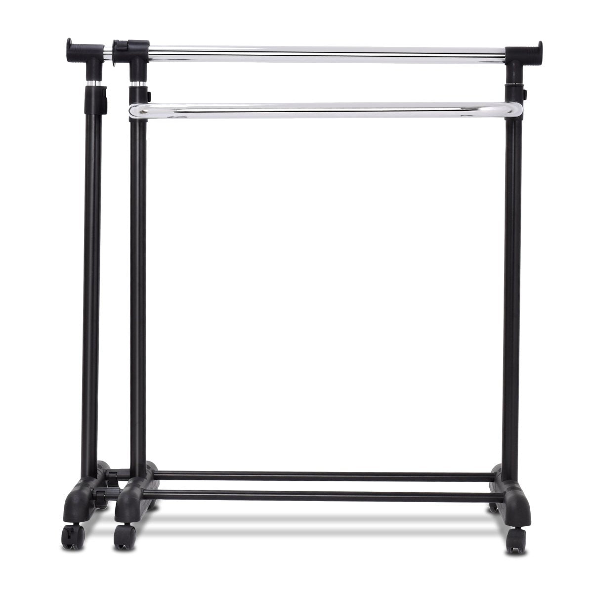 Extendable clothes rack, height-adjustable clothes rack, clothes rail with 2 shelves, black