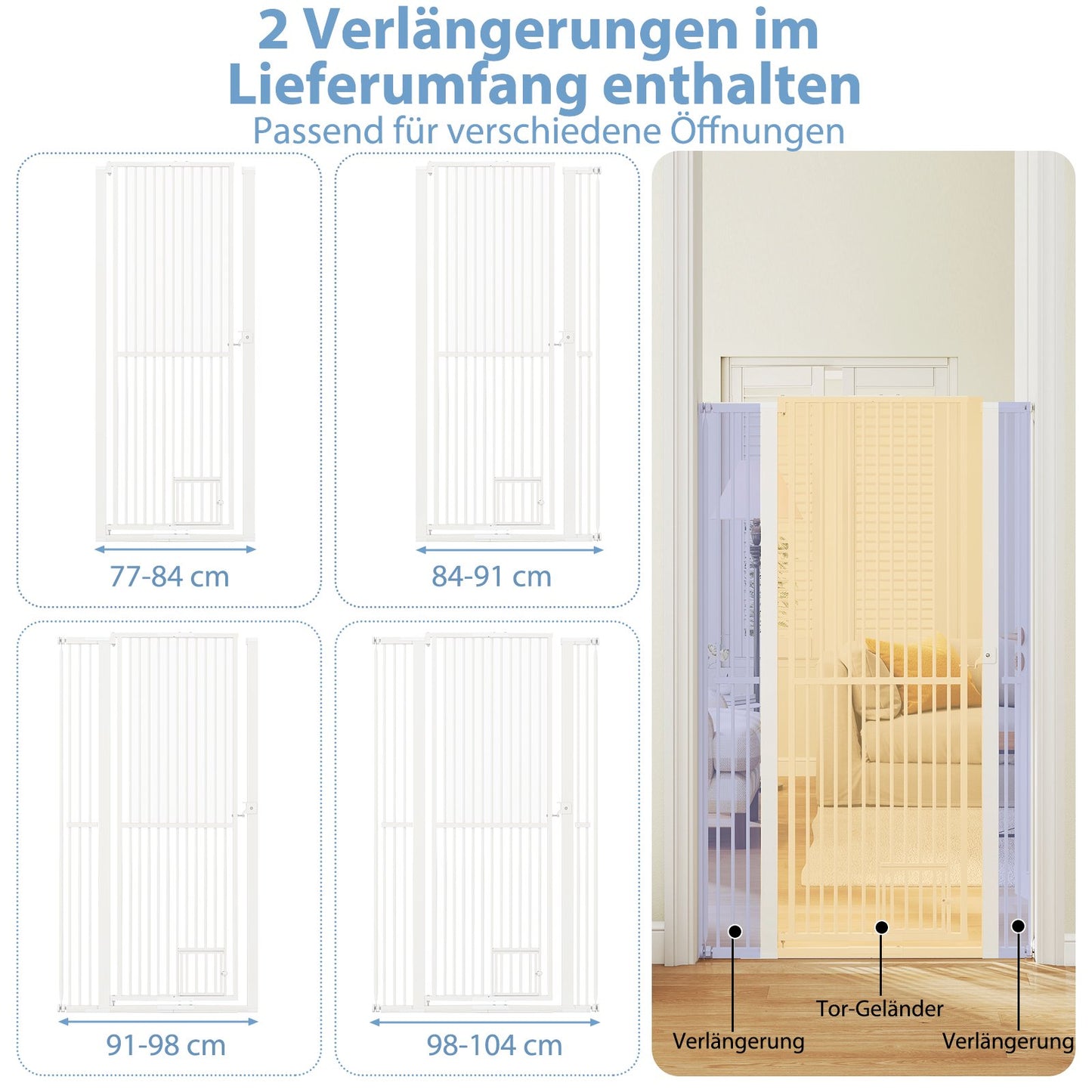 Extra Tall Pet Gate, Metal, 77-104 cm Wide, 171 cm High
