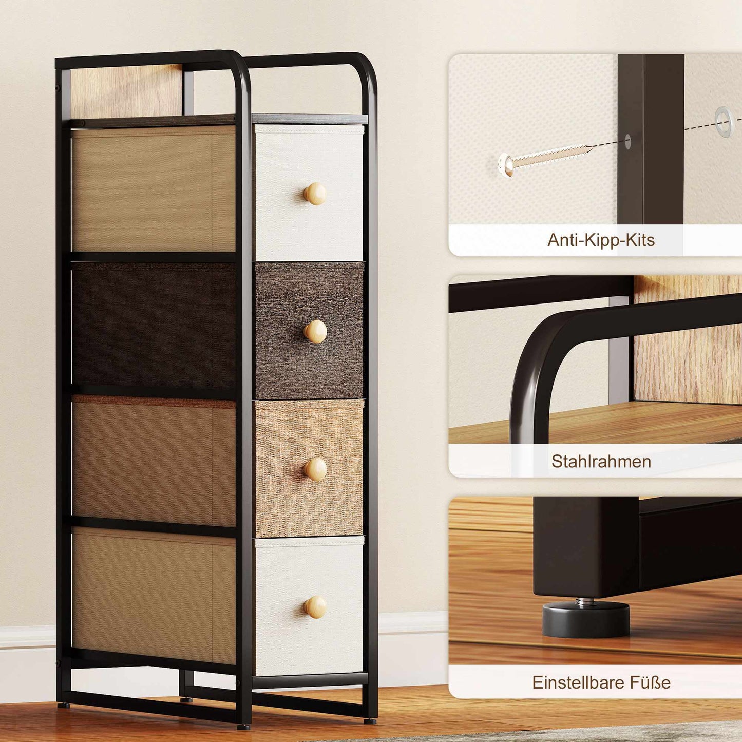 Fabric Dresser with 4 Drawers, Steel Frame, 20x47x84.5 cm