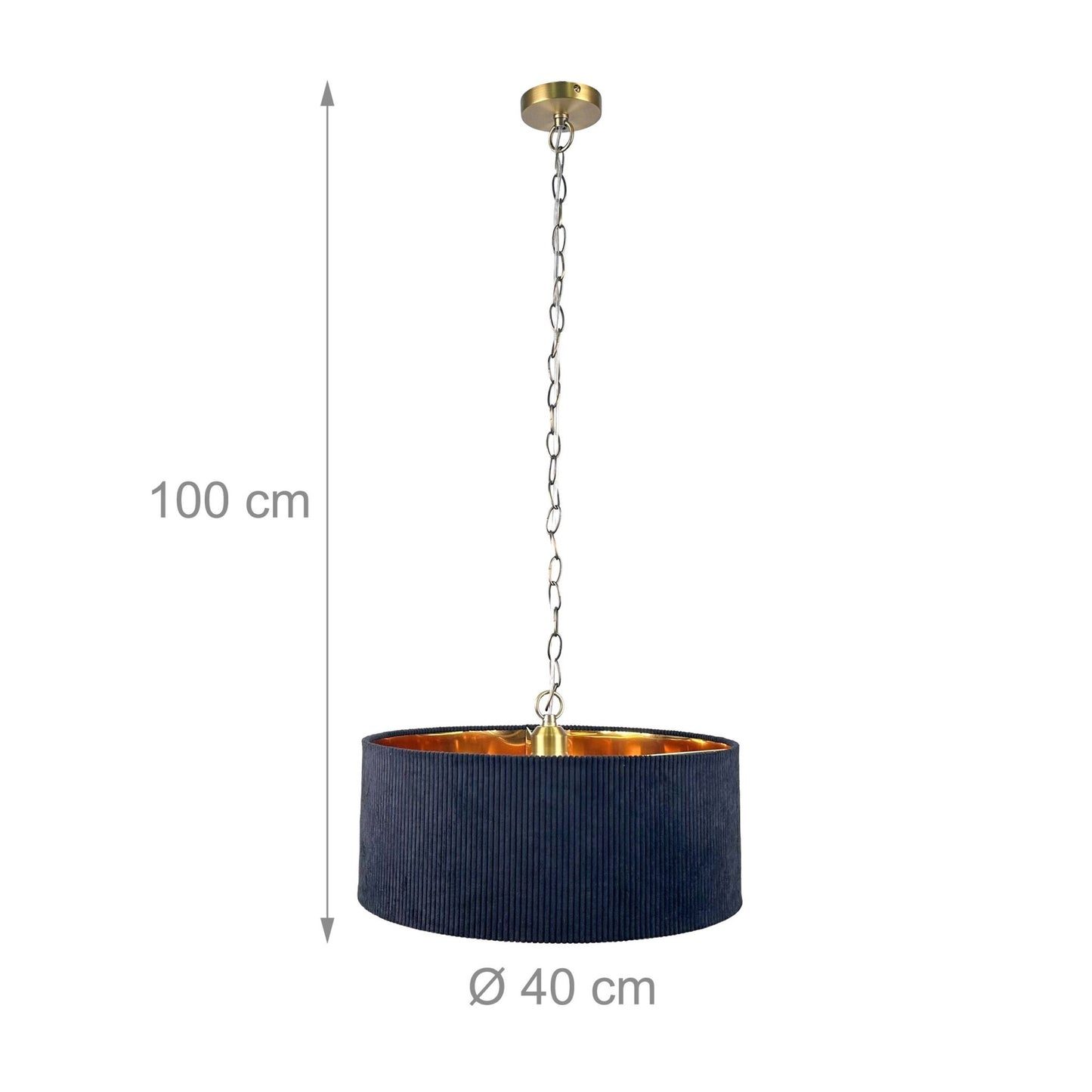 Fabric Shade Pendant Light, Grooved Design, Bronze Interior