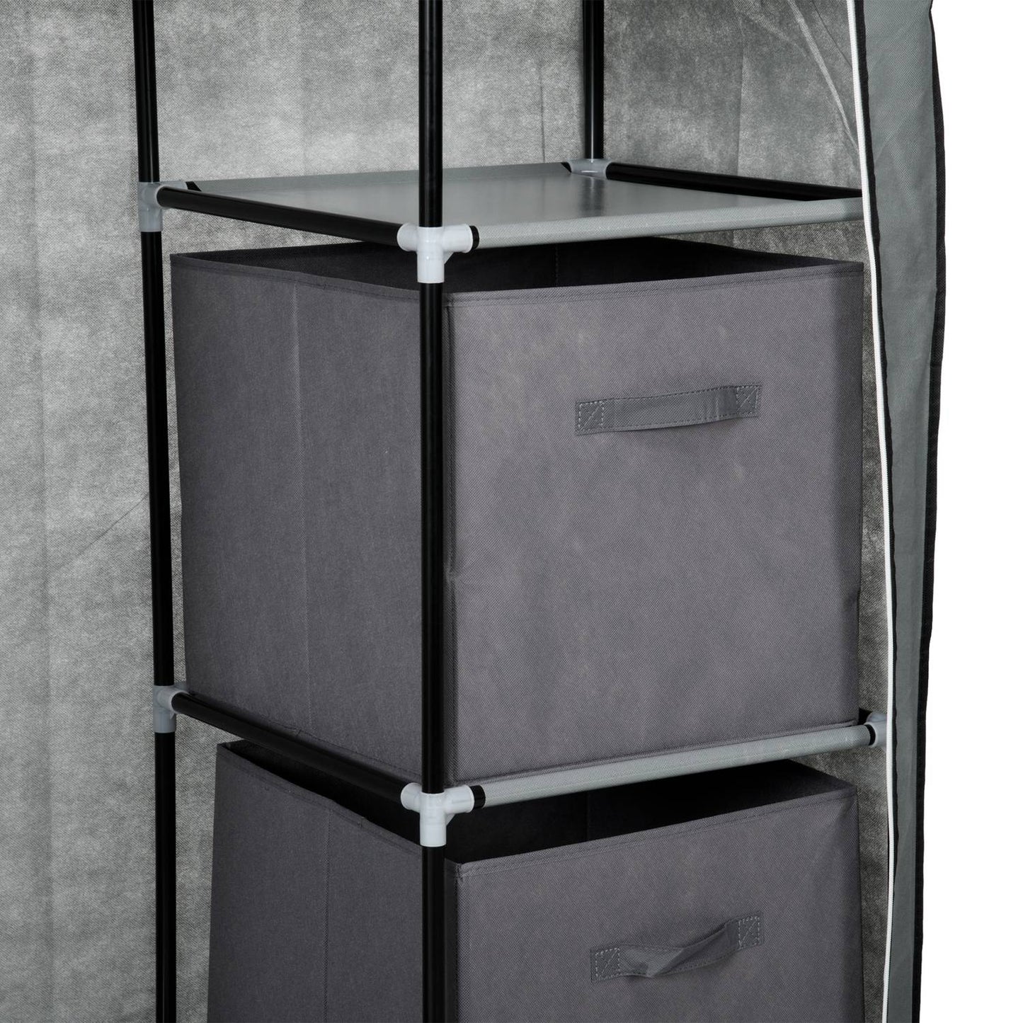 Fabric wardrobe - folding wardrobe with drawers & rail, dark grey