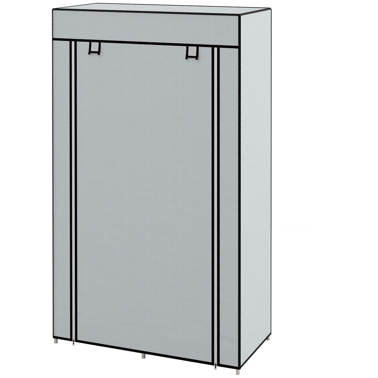 Space-saving fabric wardrobe, 5 compartments & rail, light grey