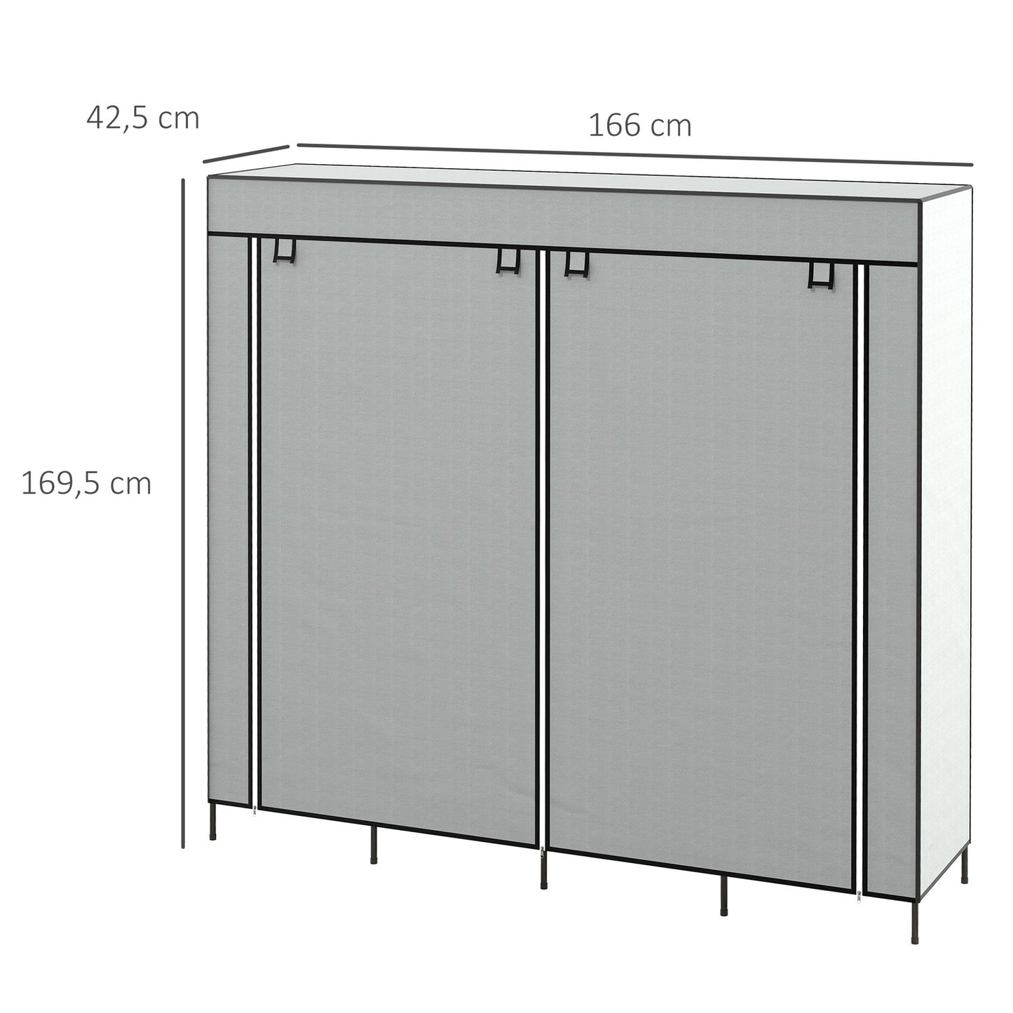 Dark gray fabric wardrobe with rail, 10 shelves, 4 drawers