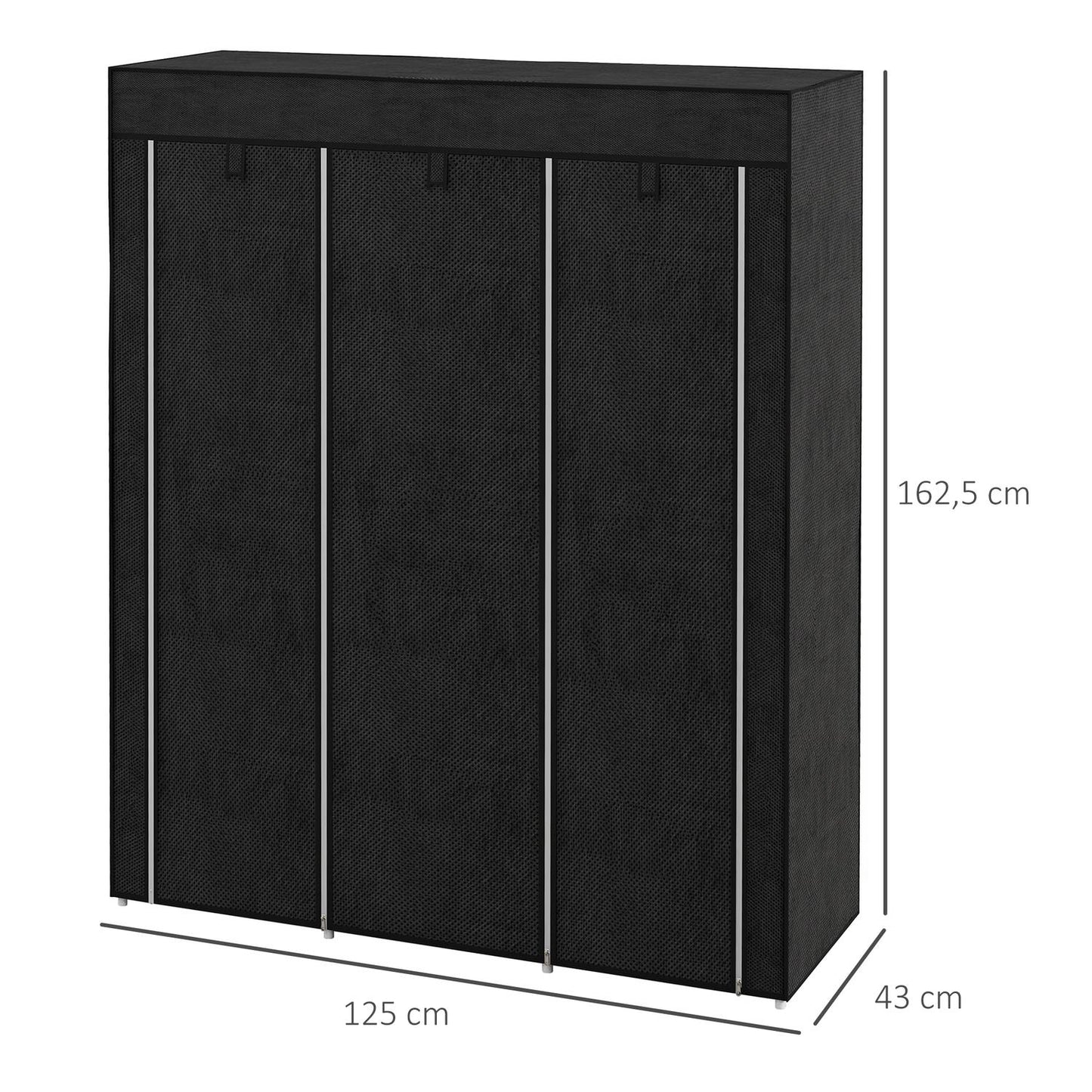 Fabric wardrobe with clothes rail, 8 shelves, light grey, space-saving