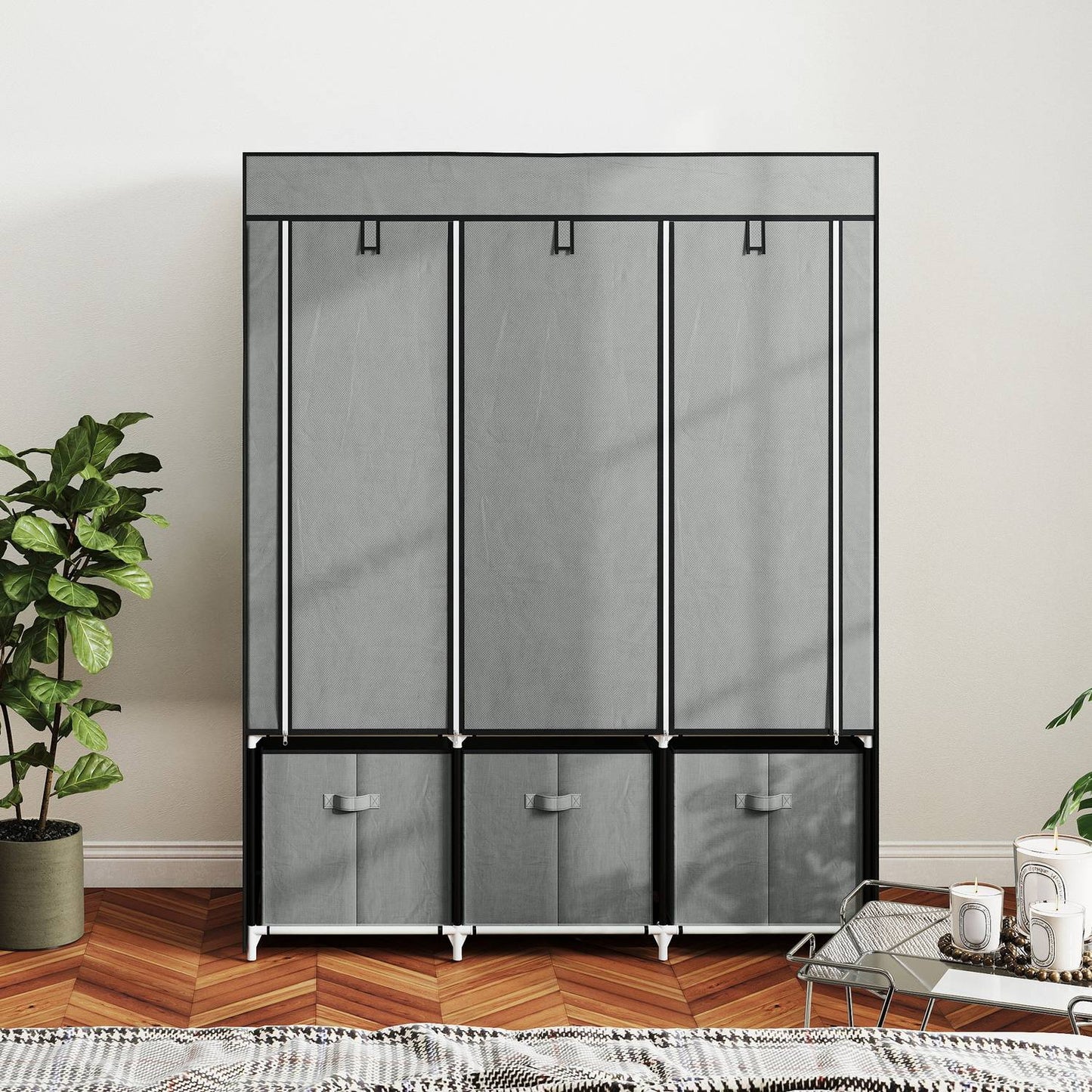 Foldable Fabric Wardrobe with Drawers, Light Grey, 125x43x162.5 cm