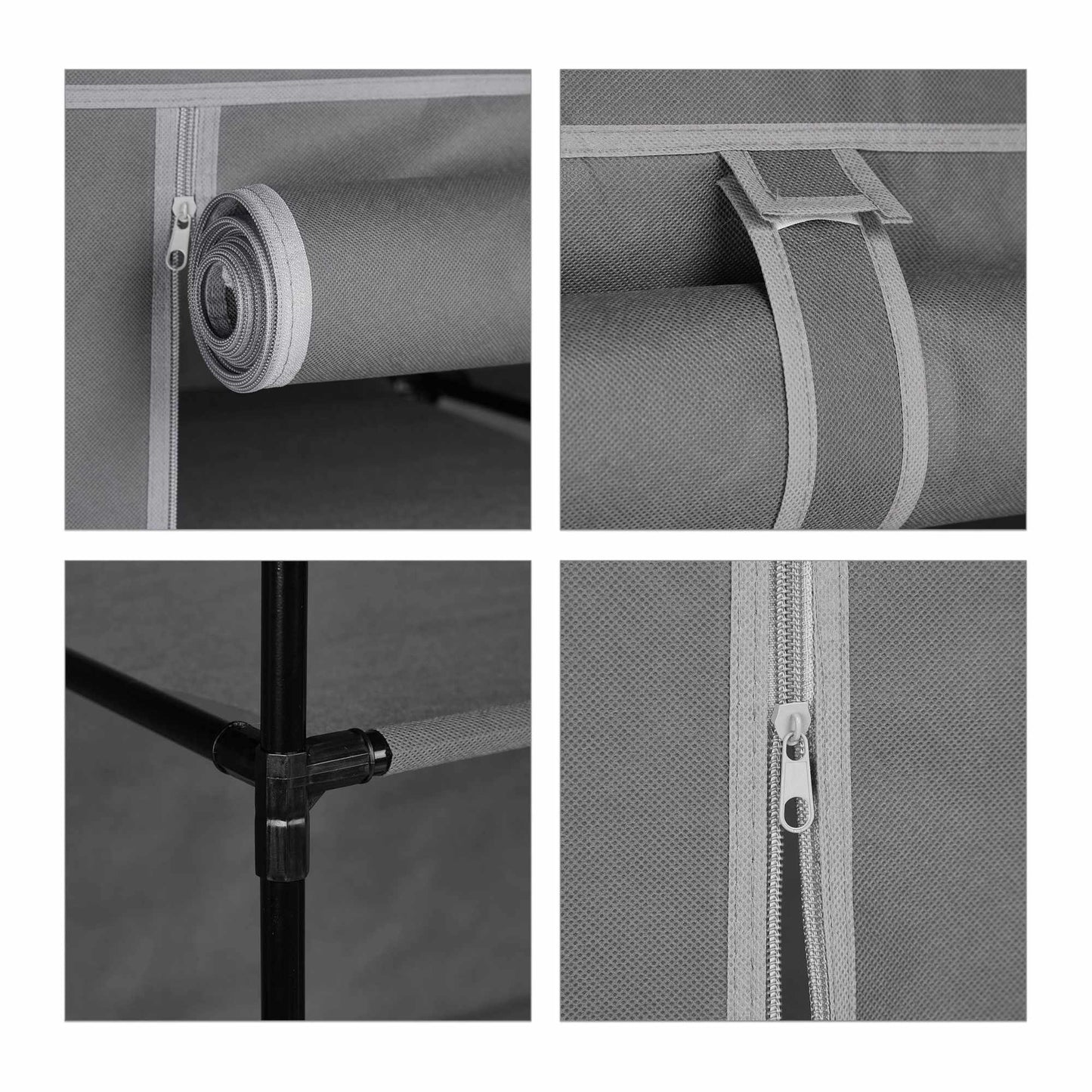 Fabric wardrobe with clothes rail