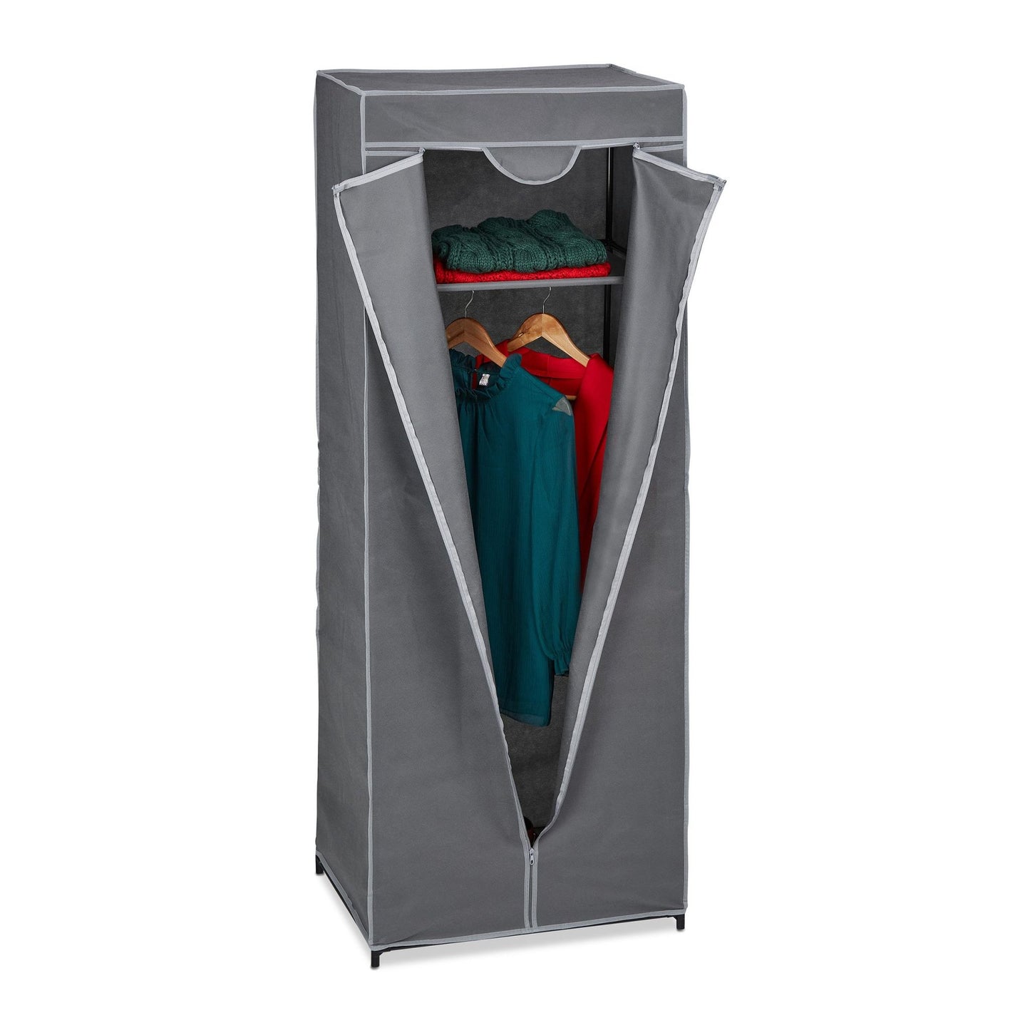 Fabric wardrobe with clothes rail