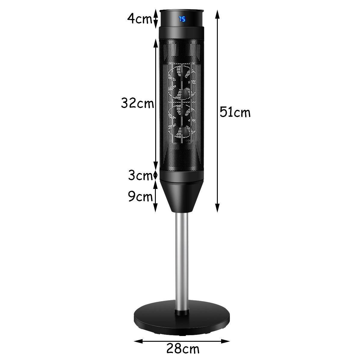 Fan heater electric heater oscillating ceramic tower heater 28 x 28 x 85 cm black