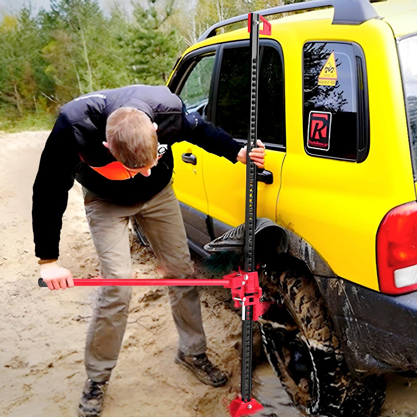 Farm Jack Jack 135 cm 3000 kg load capacity Offroad pole winch made of steel Red+Black