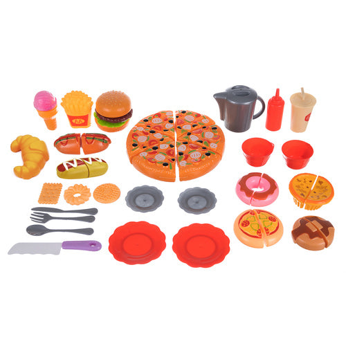 Fast Food Toy Set with Velcro Pizza, 42 Pieces
