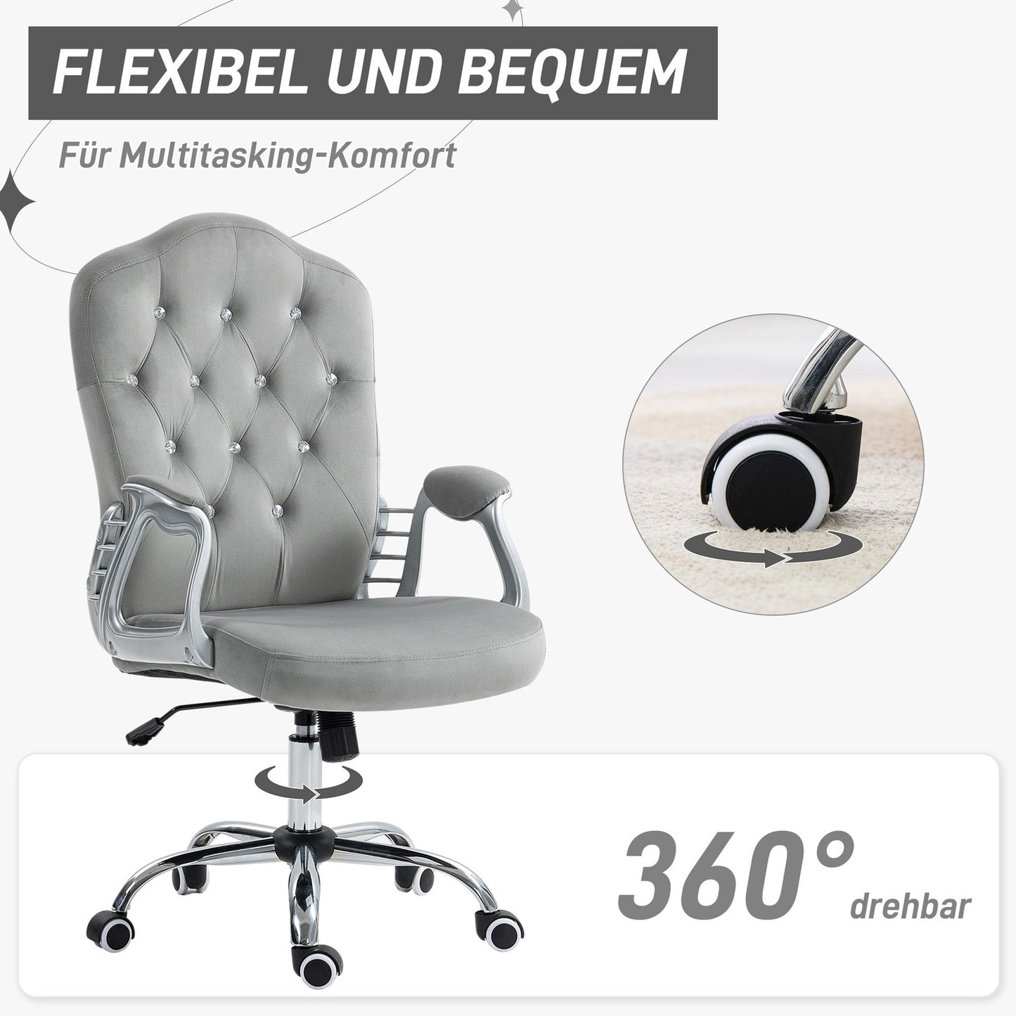 Ergonomic office chair in synthetic leather, adjustable, light grey