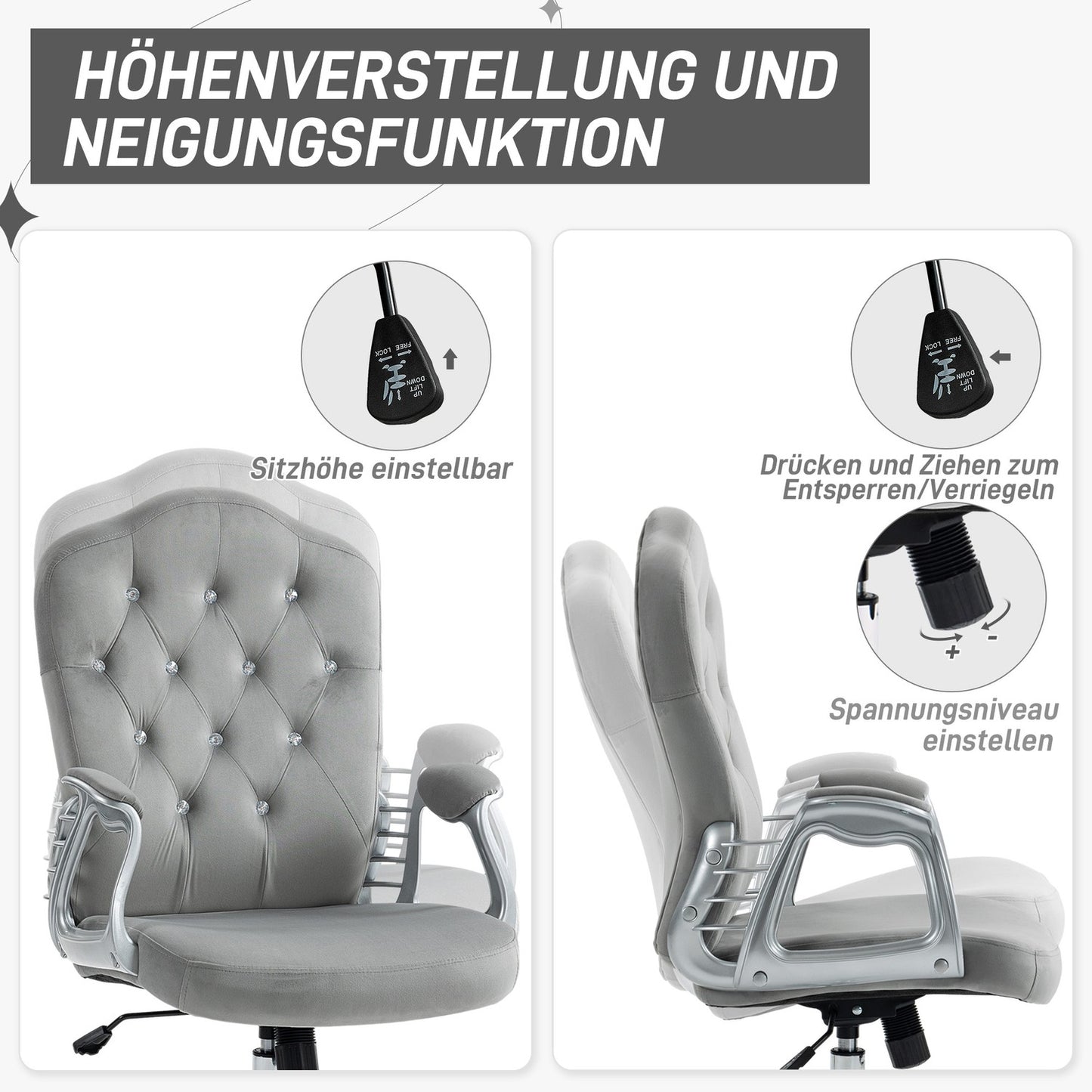 Ergonomic office chair in synthetic leather, adjustable, light grey