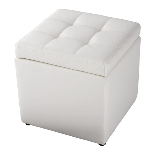 Faux leather stool with storage space, 300 kg load capacity, upholstered seat, white leather stool 40 x 40 x 40 cm