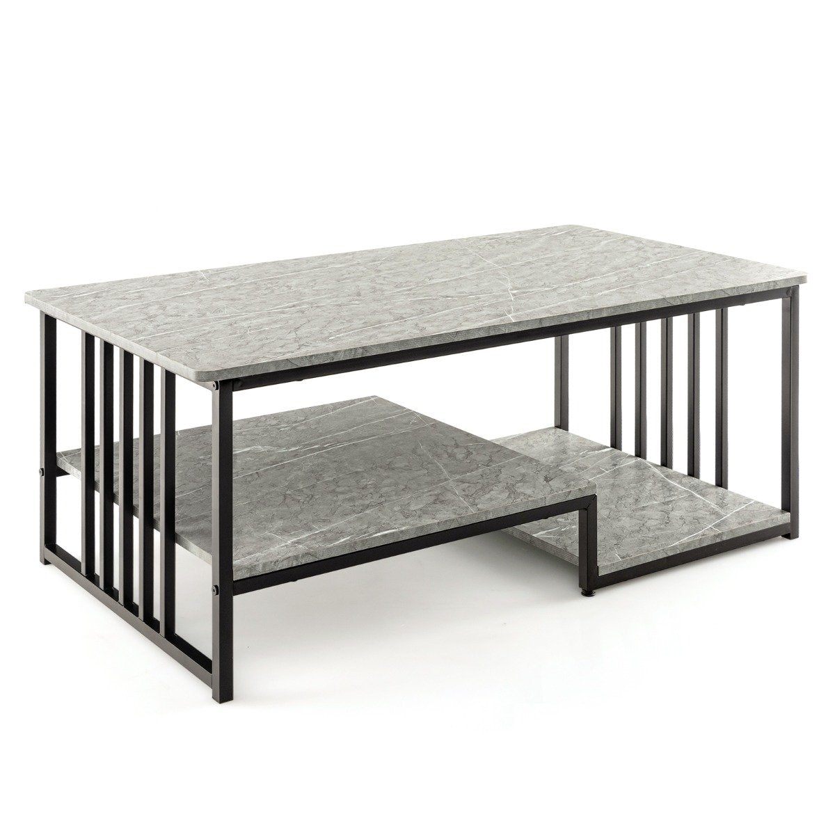 Faux marble coffee table with open shelf & metal frame side table 110 x 60 x 45 cm