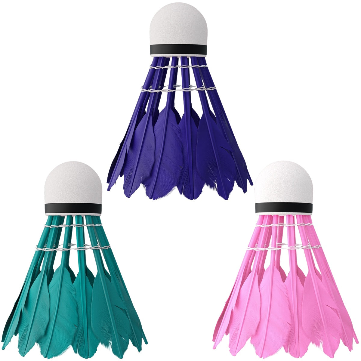 Feather Shuttlecocks, Multicolor, 3 Pack
