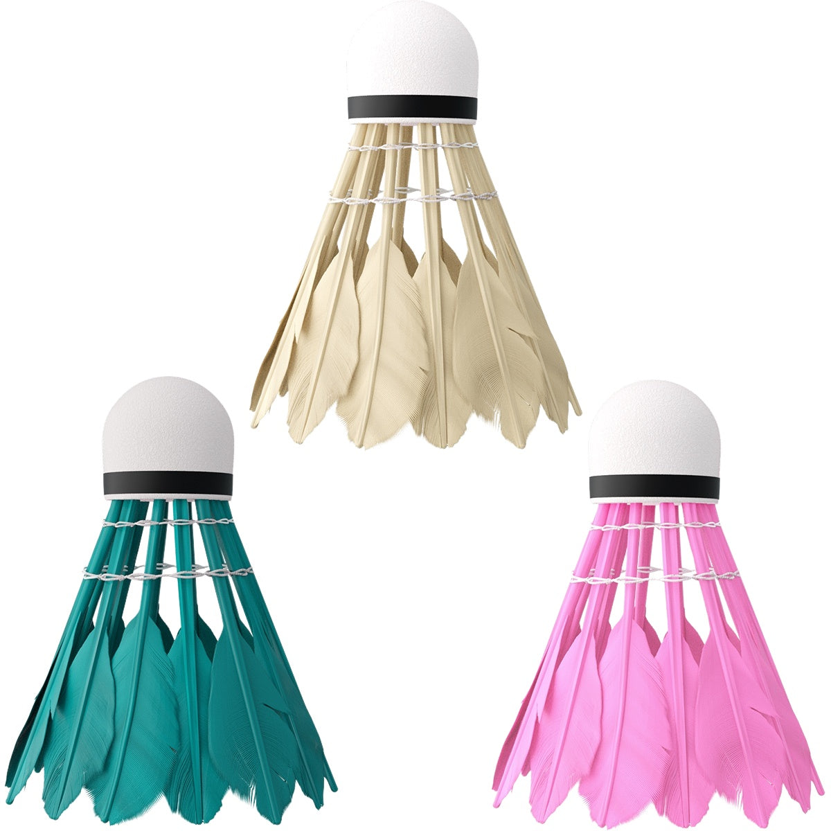 Feather Shuttlecocks, Multicolor, 6 Pack
