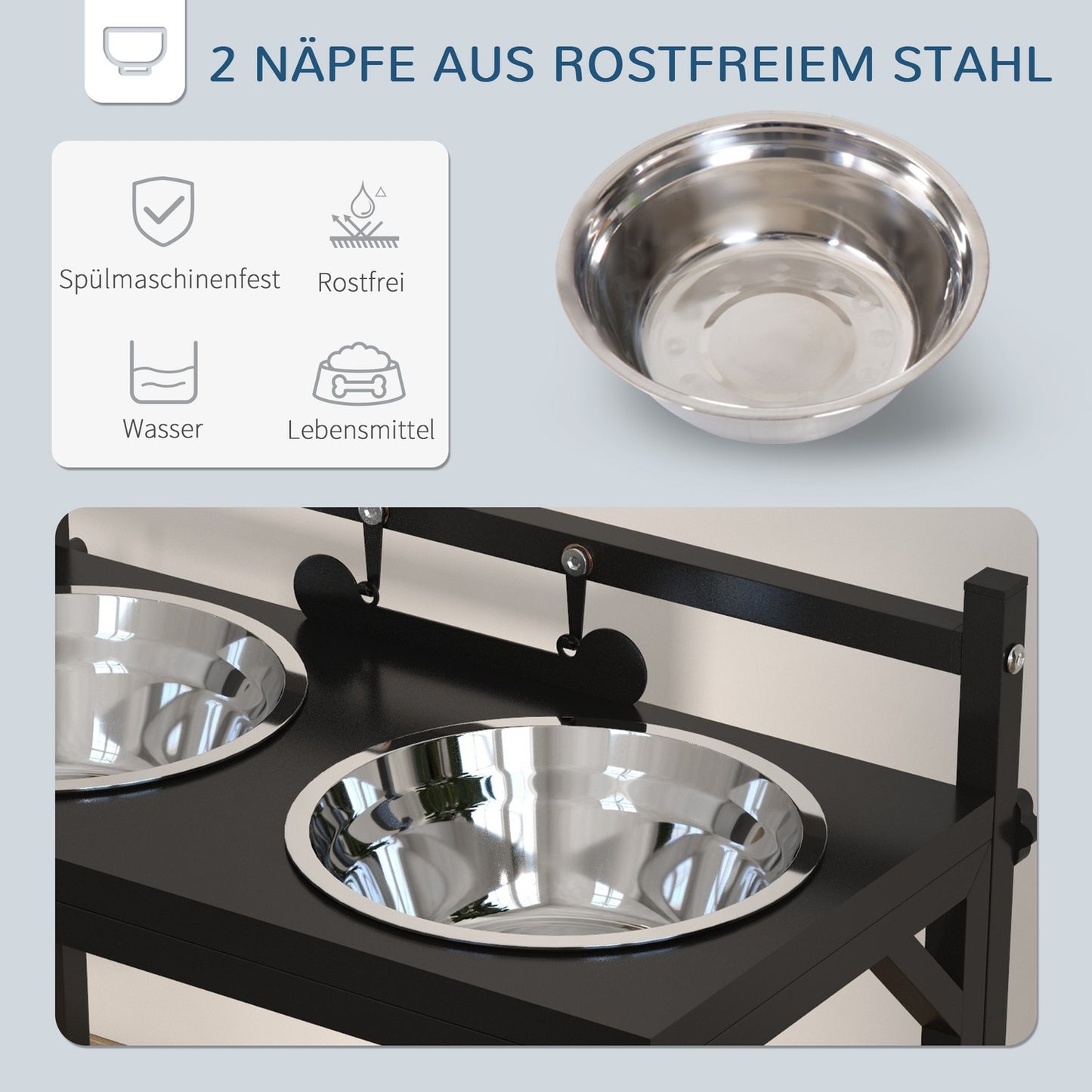 Adjustable stainless steel dog bowl - bone shape, 0.9L