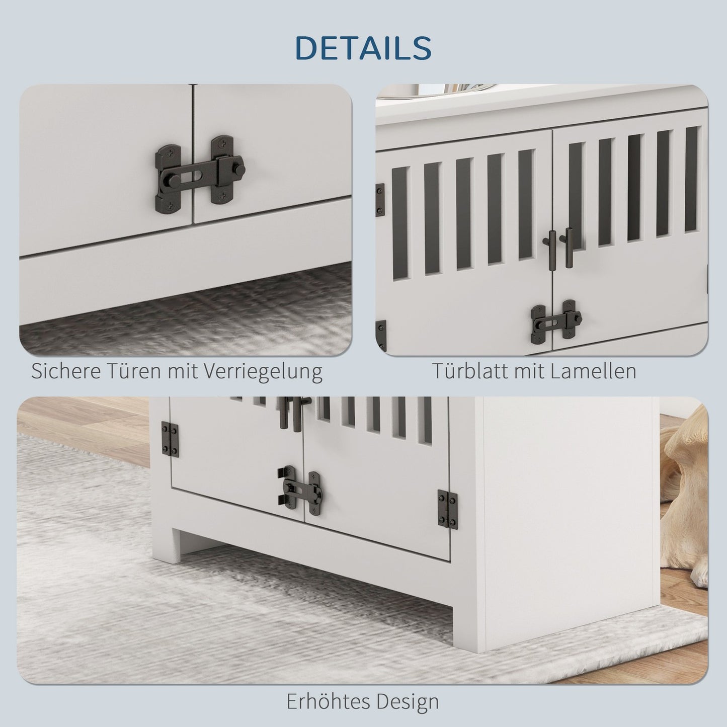 Raised Dog Feeding Station, 2L Stainless Steel Bowl, Storage, White