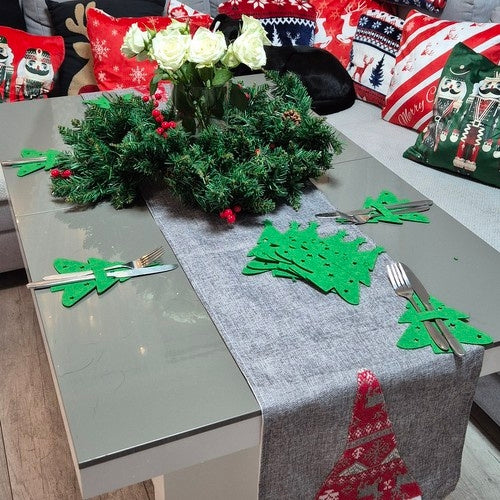 Felt Christmas Tree Cutlery Holders, Set of 12