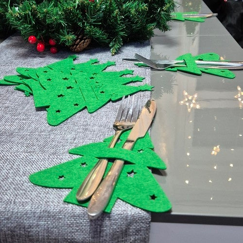 Felt Christmas Tree Cutlery Holders, Set of 12
