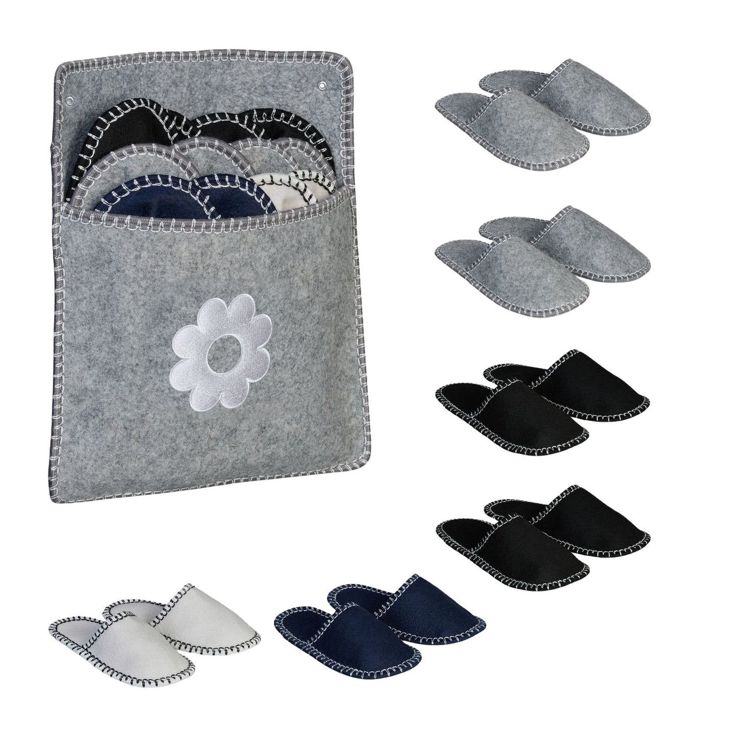 Felt Guest Slippers Set – 6 Pairs with Storage Bag