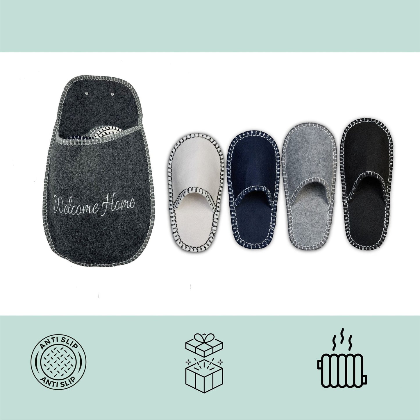 Felt House Slippers, Non-Slip, 6 Pairs with Storage Bag