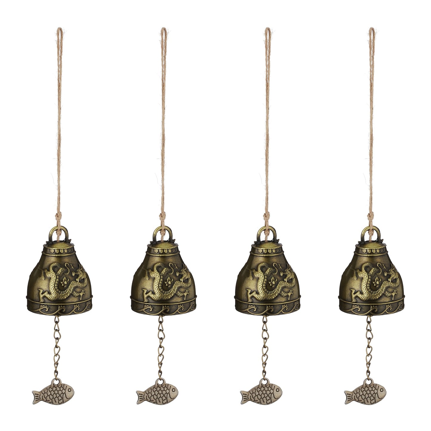 Feng Shui Wind Chimes Set, 4x Bells with Lucky Symbols