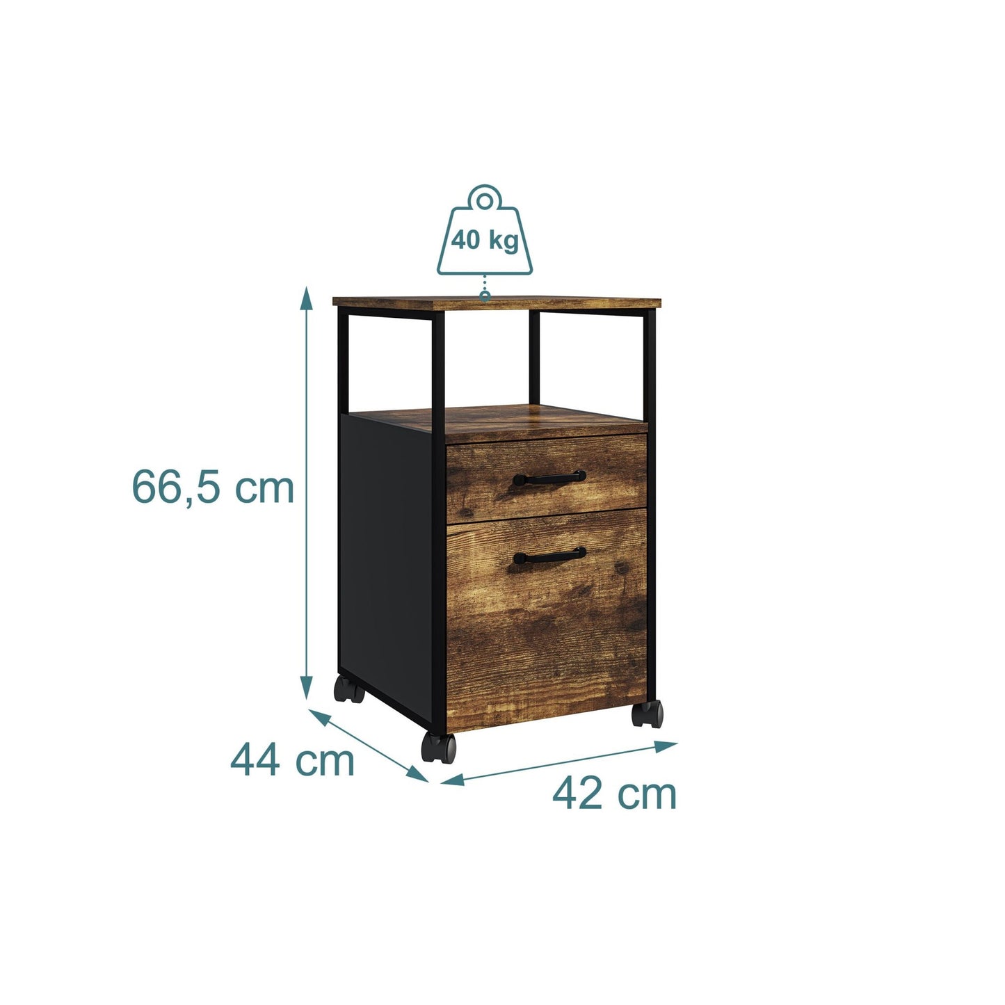 File Cabinet with 2 Drawers, Mobile, A4/Letter Size