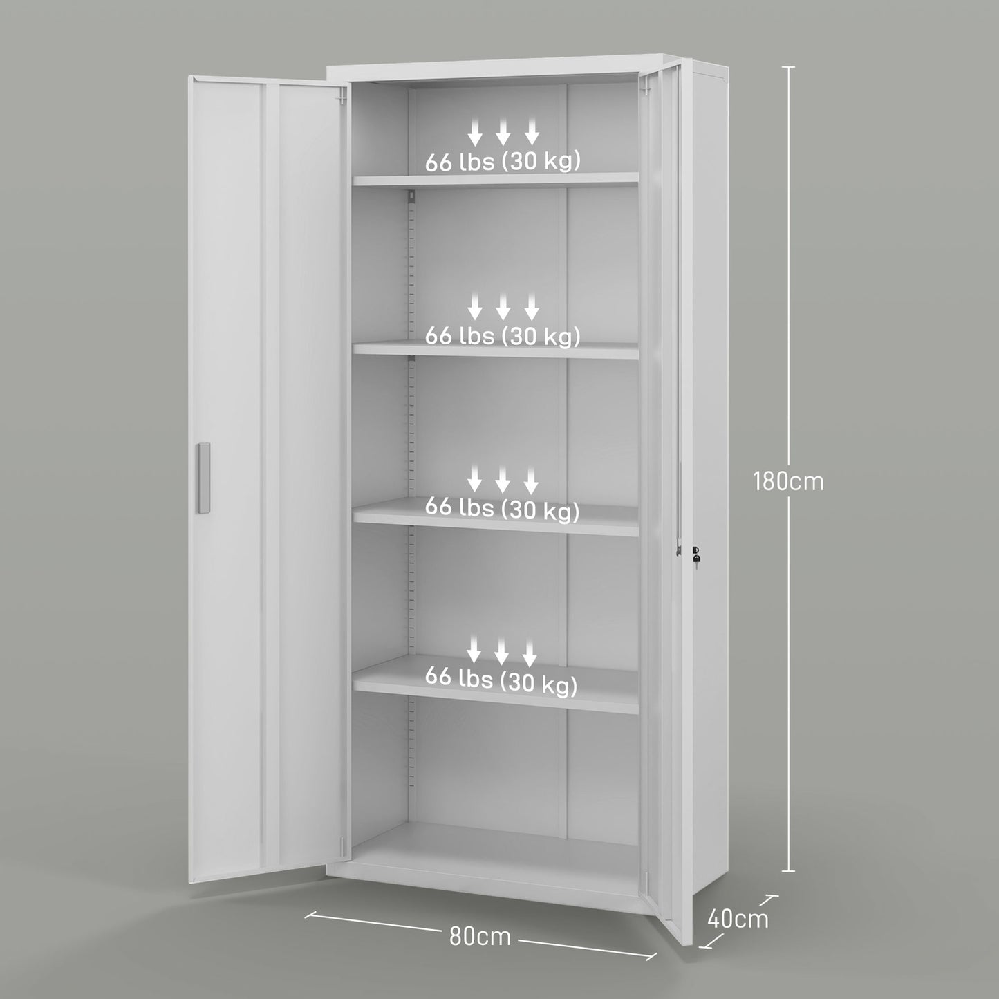 Steel Office File Cabinet, 5-Tier Adjustable Shelves, White