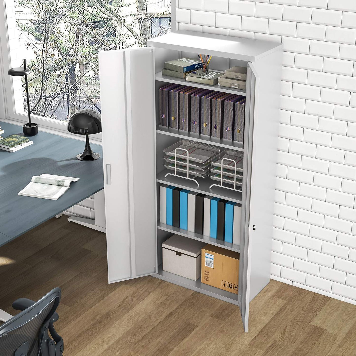 Steel Office File Cabinet, 5-Tier Adjustable Shelves, White