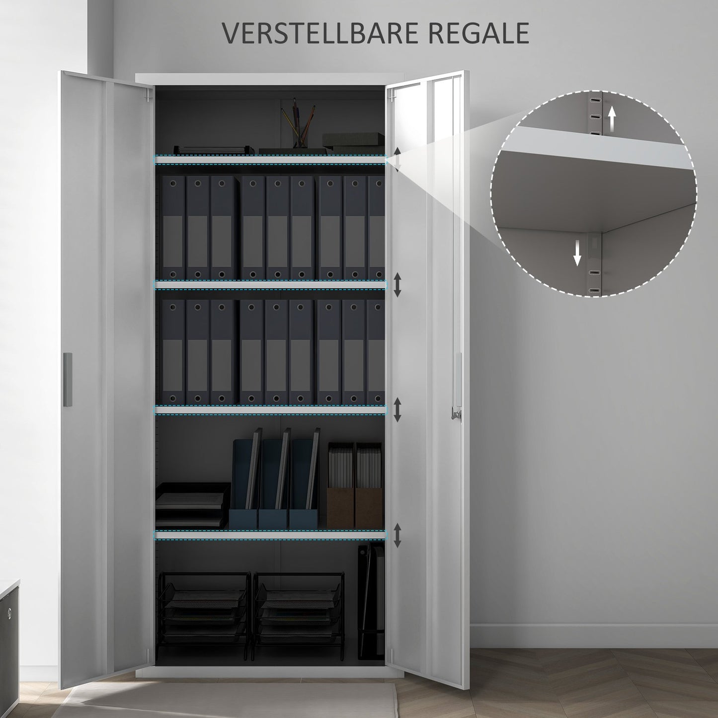 Steel Office File Cabinet, 5-Tier Adjustable Shelves, White