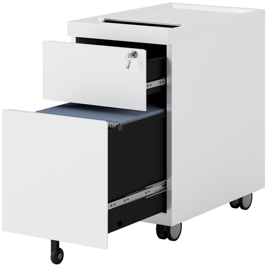 Filing cabinet with double lock, hanging file, powder-coated steel, 30x50x53.5 cm, white