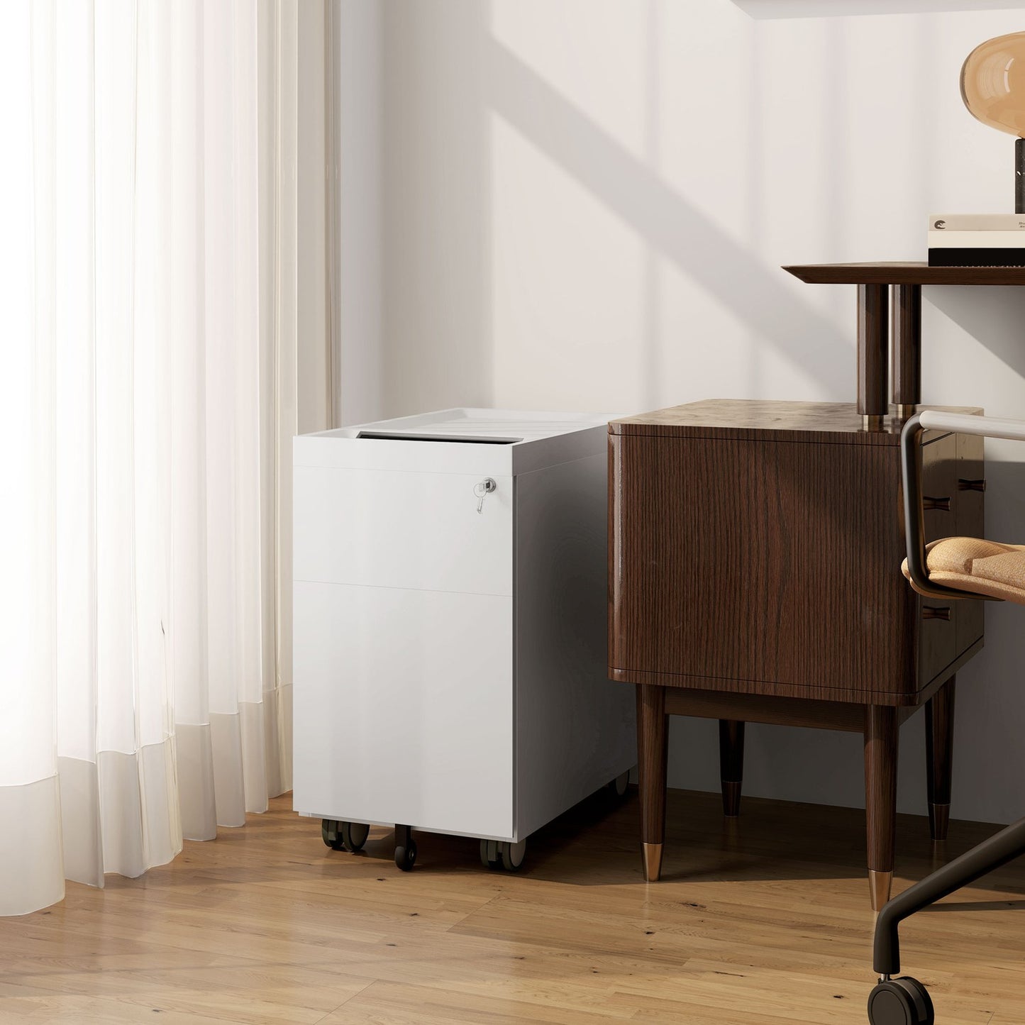 Filing cabinet with double lock, hanging file, powder-coated steel, 30x50x53.5 cm, white