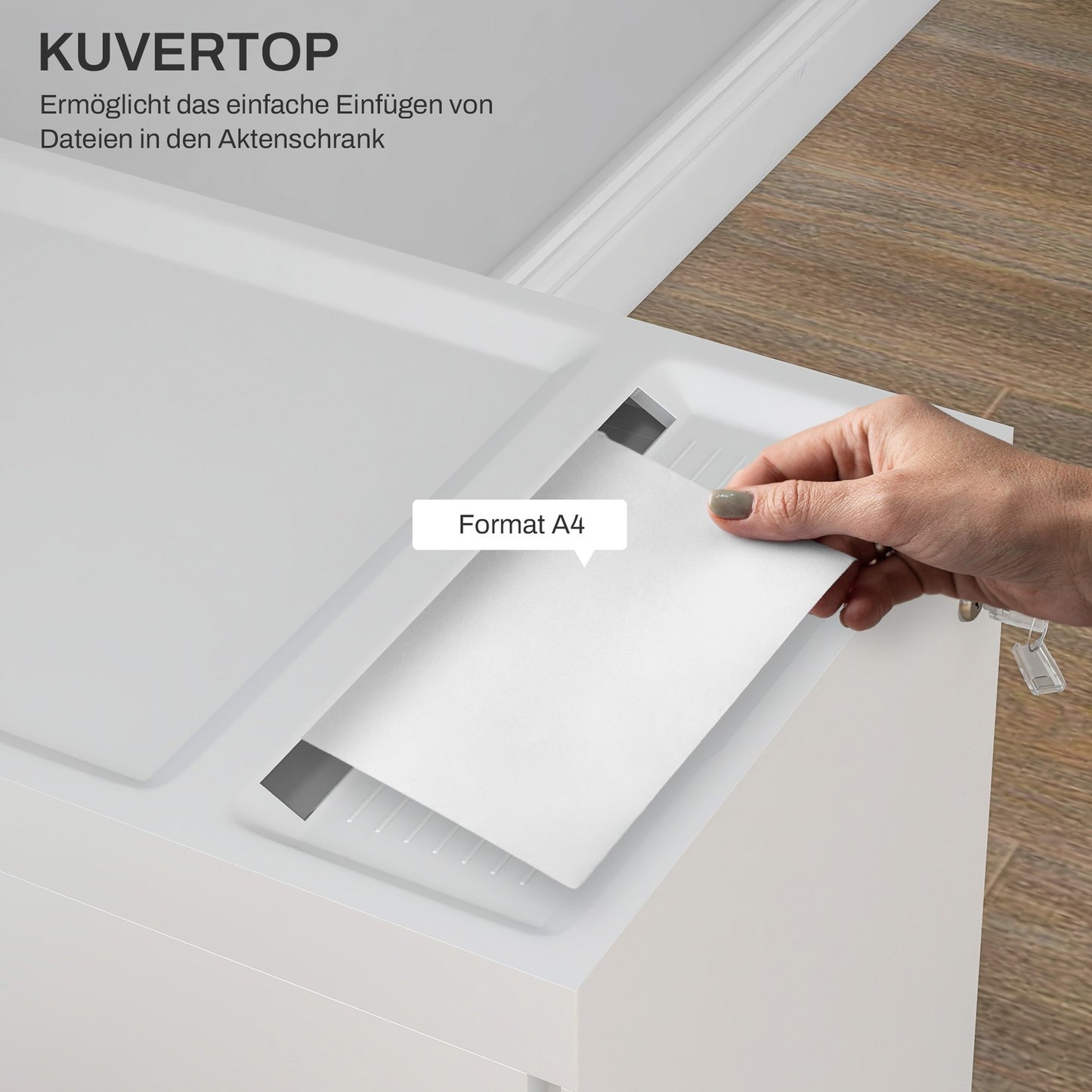 Filing cabinet with double lock, hanging file, powder-coated steel, 30x50x53.5 cm, white