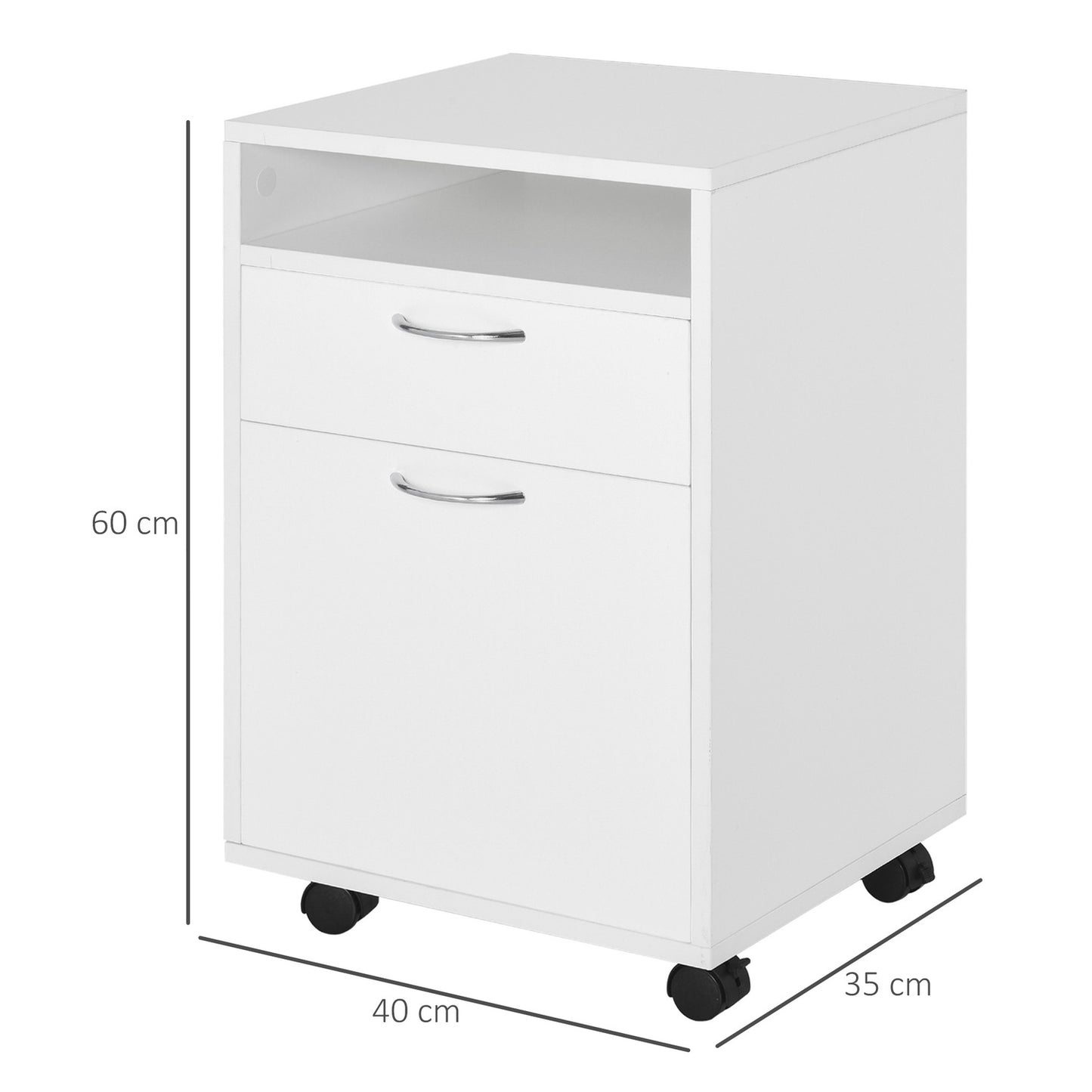 White filing cabinet with drawers & wheels - 40 x 35 x 60 cm