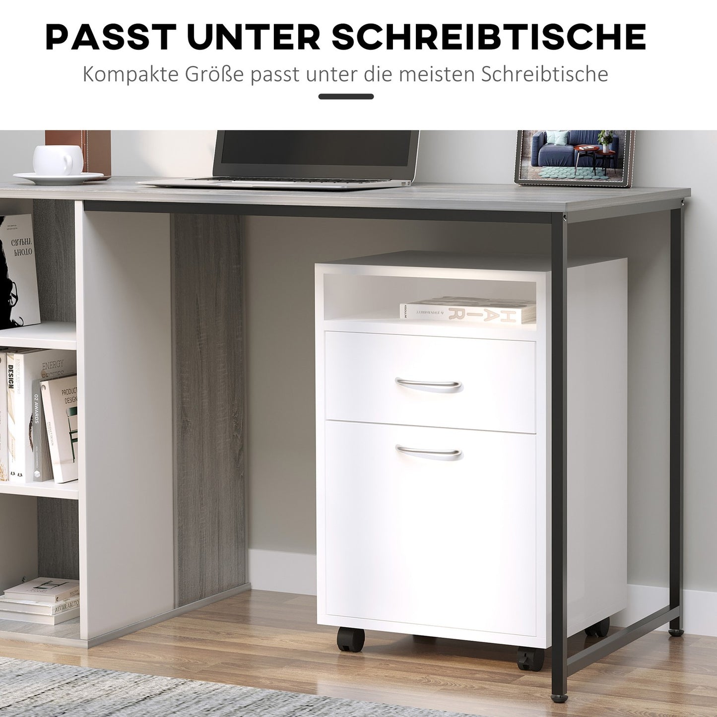 White filing cabinet with drawers & wheels - 40 x 35 x 60 cm