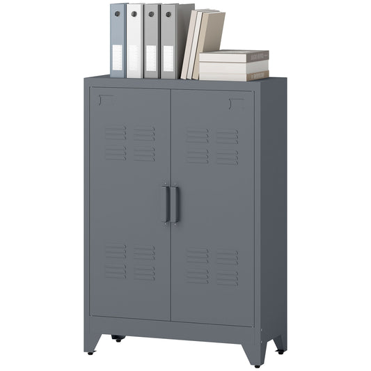Metal Storage Cabinet with Louvre Doors, Adjustable Shelves, 75x33x110 cm