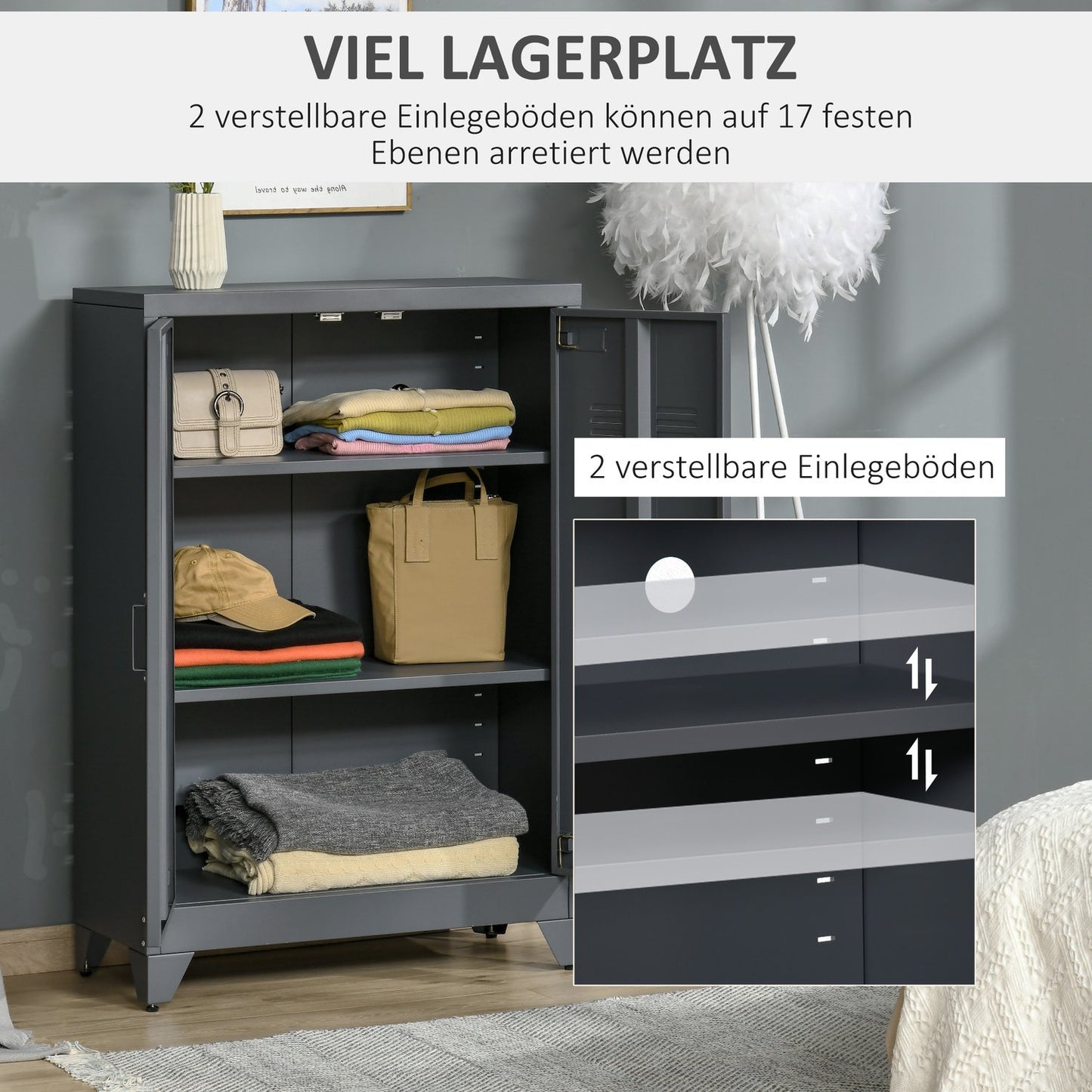 Metal Storage Cabinet with Louvre Doors, Adjustable Shelves, 75x33x110 cm