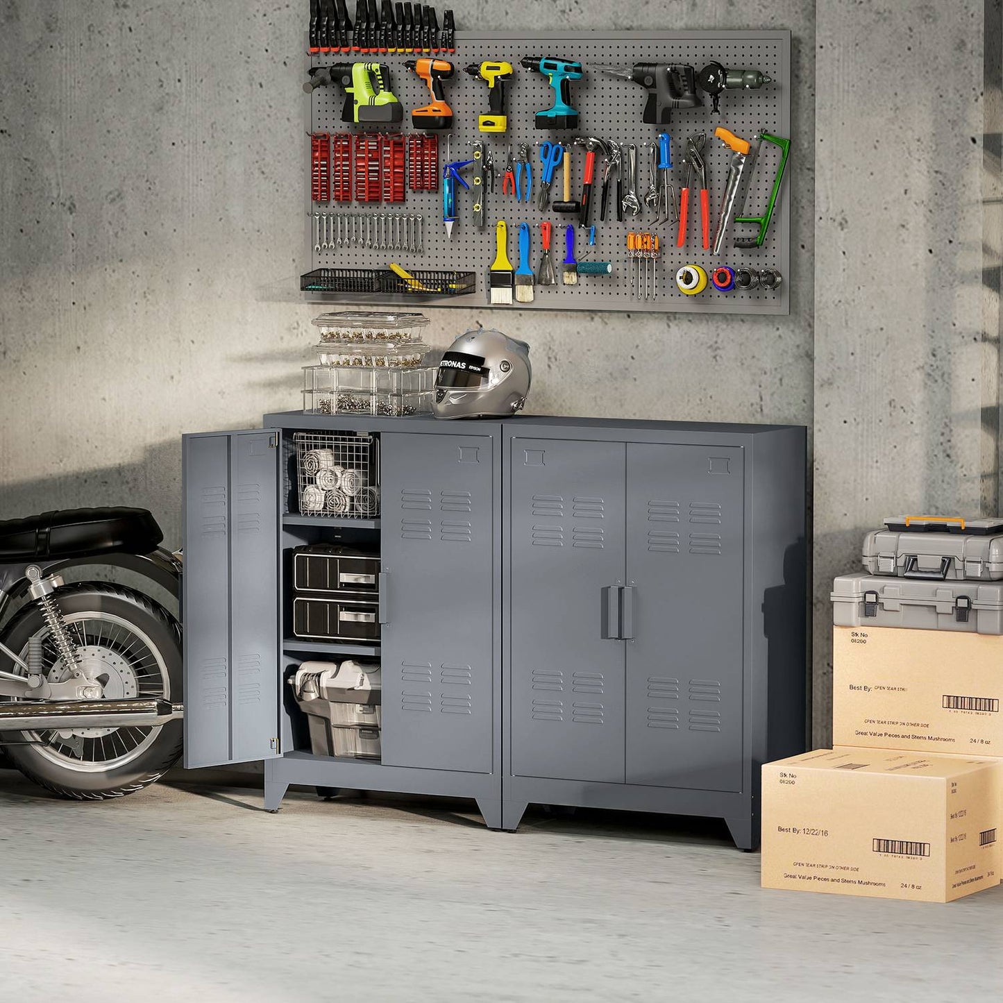Metal Storage Cabinet with Louvre Doors, Adjustable Shelves, 75x33x110 cm
