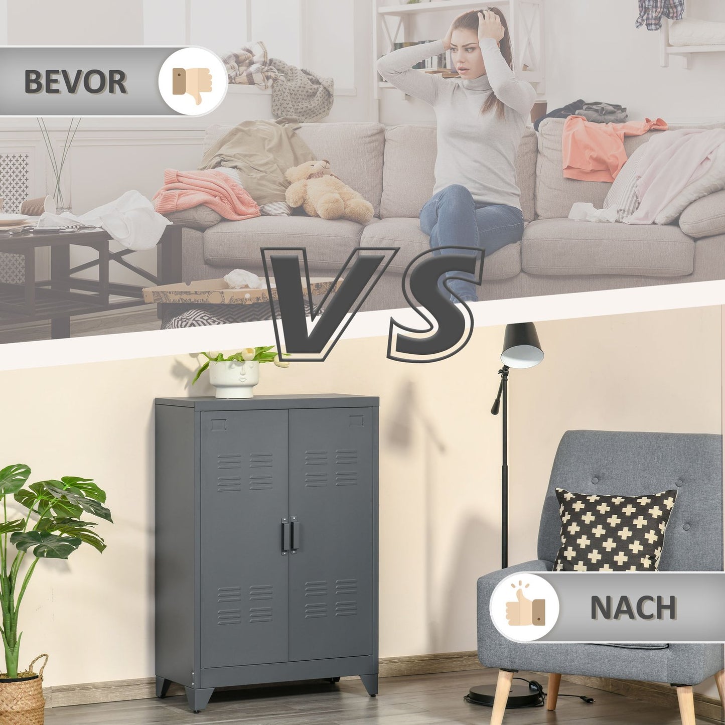 Metal Storage Cabinet with Louvre Doors, Adjustable Shelves, 75x33x110 cm