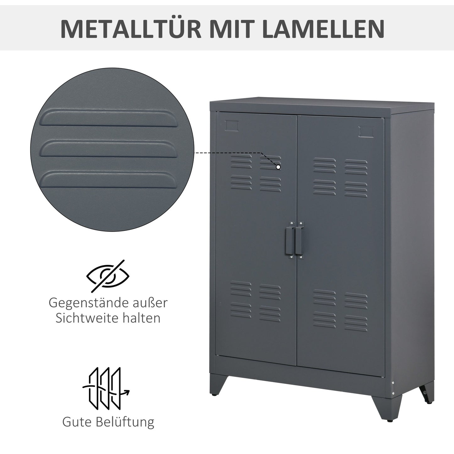 Metal Storage Cabinet with Louvre Doors, Adjustable Shelves, 75x33x110 cm