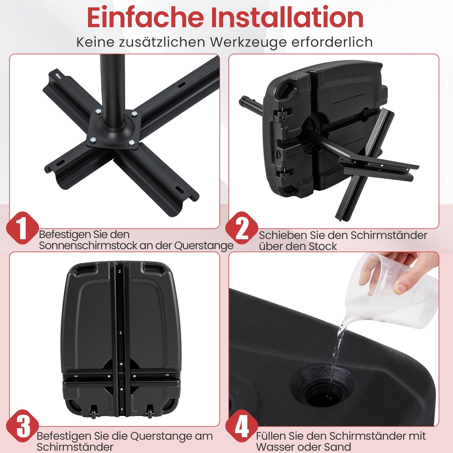 Fillable Patio Umbrella Base with Wheels, HDPE, 102kg Capacity