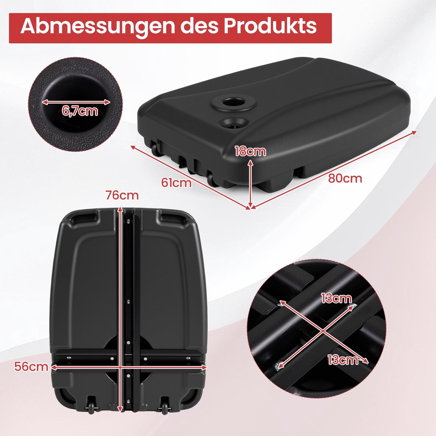 Fillable Patio Umbrella Base with Wheels, HDPE, 102kg Capacity