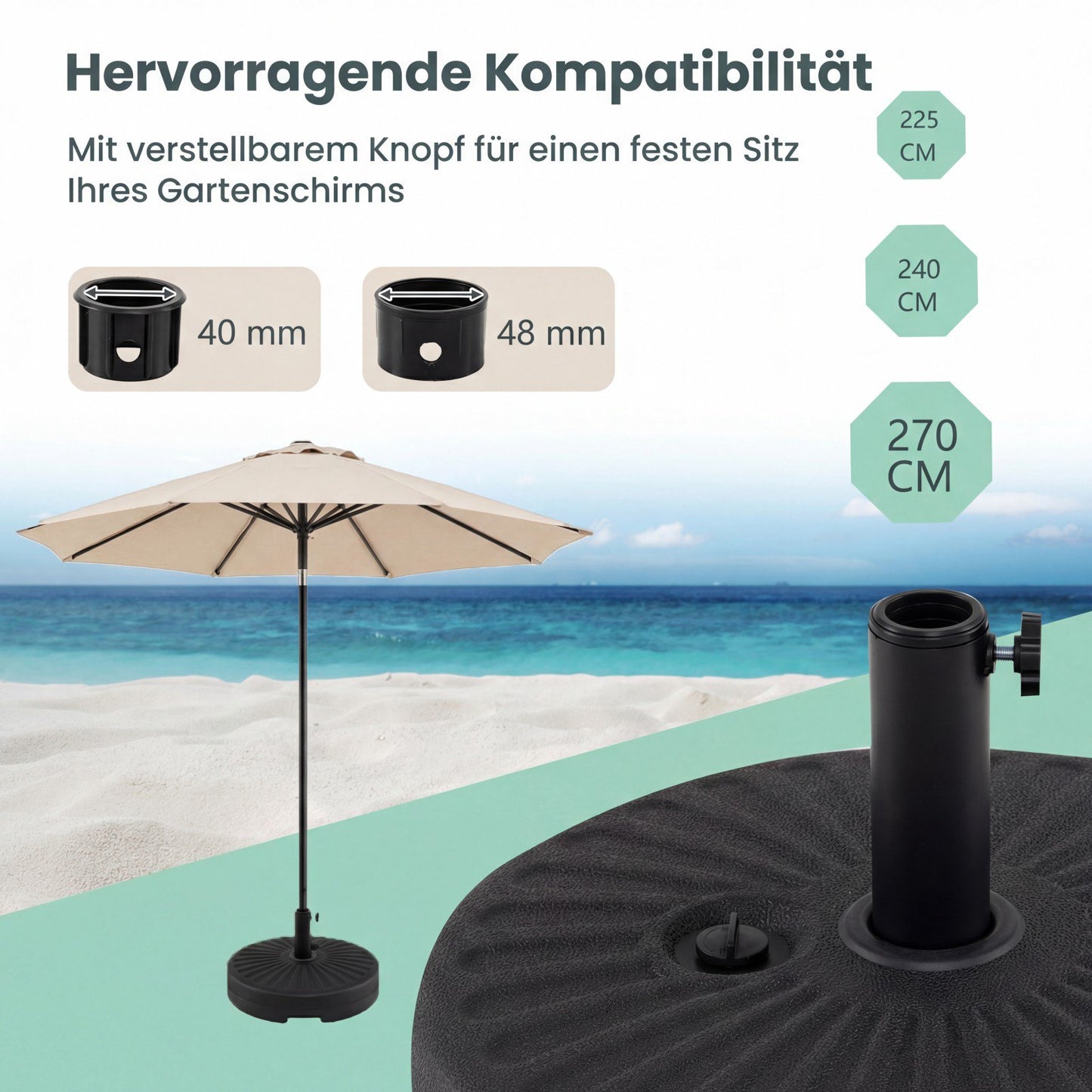 Fillable Umbrella Base, 22L/25kg, Fits 38/48mm Poles