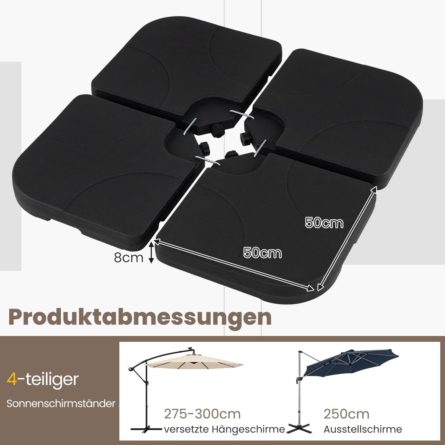 Fillable Umbrella Base, 60L/68kg, Black, 50x50 cm, HDPE
