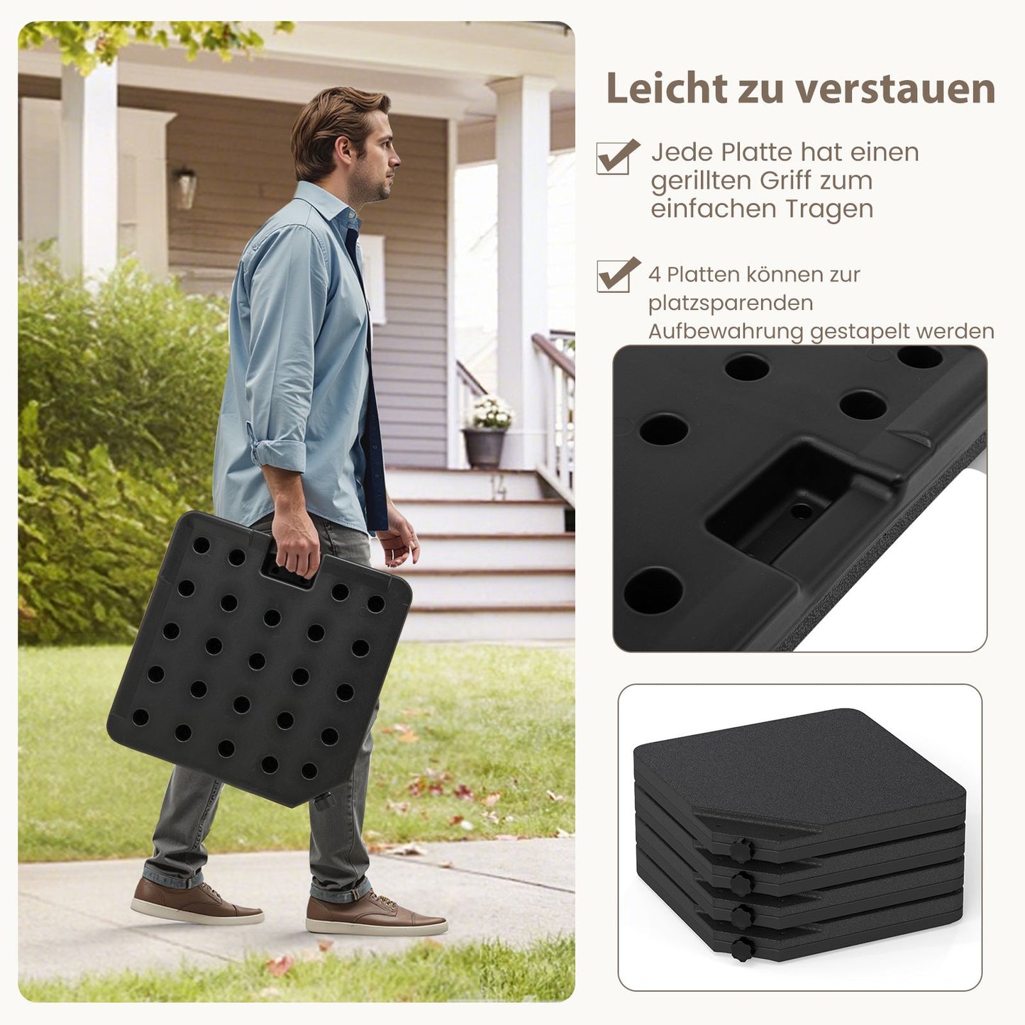 Fillable Umbrella Base, 60L/84kg, Black, HDPE, 4 Plates