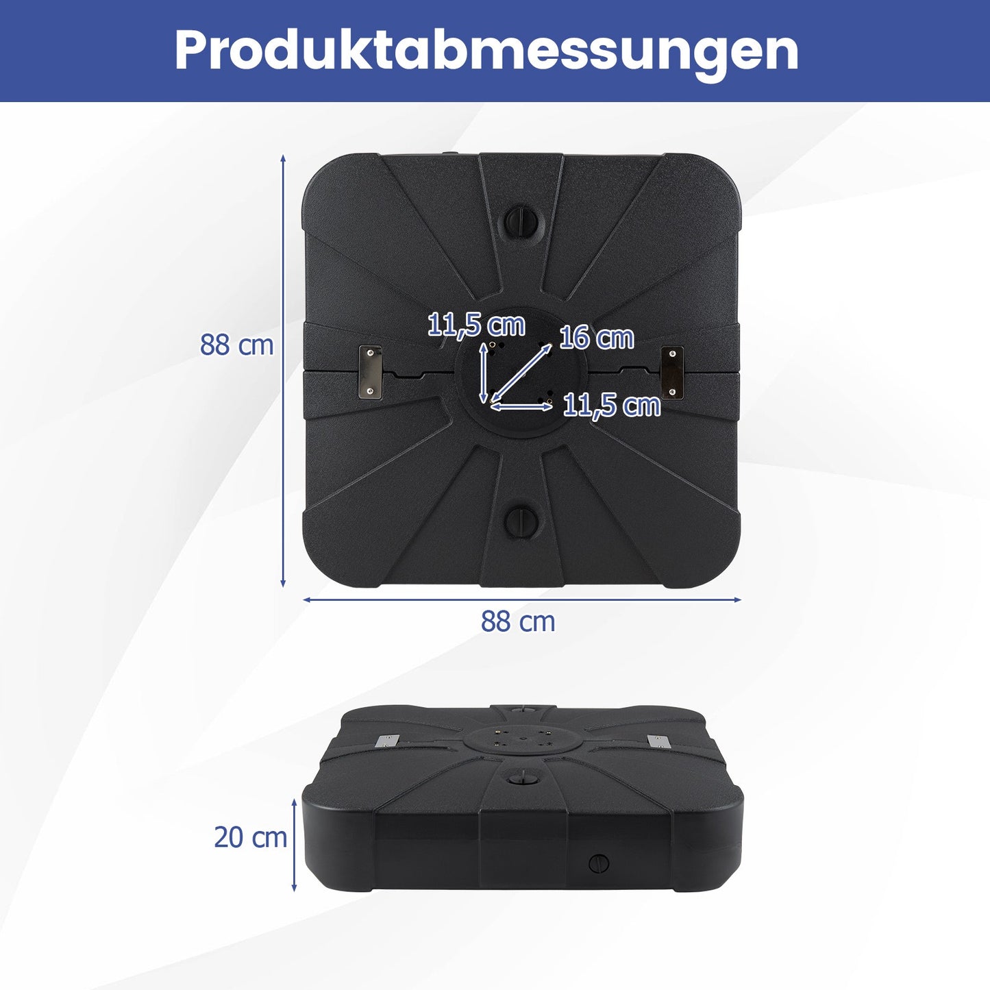 Fillable Umbrella Base with Wheels, 170kg Capacity, HDPE, Black